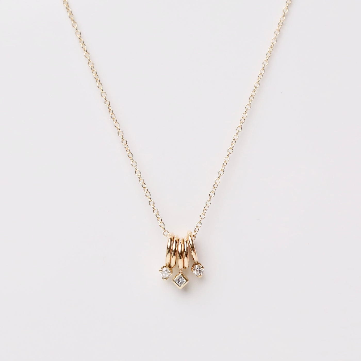 14k Gold Tiny Rings Necklace with Mixed Diamonds – Dandelion Jewelry
