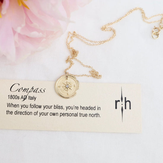 NKL-14K 14k Gold Small Compass Artifact Necklace