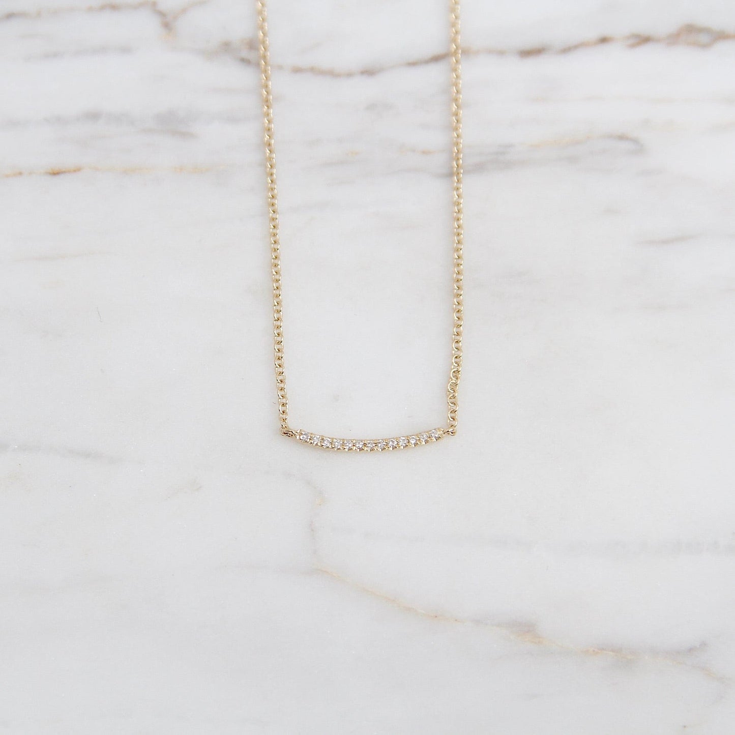 NKL-14K Mini Curved Bar Smile Necklace - 14K Yellow Gold