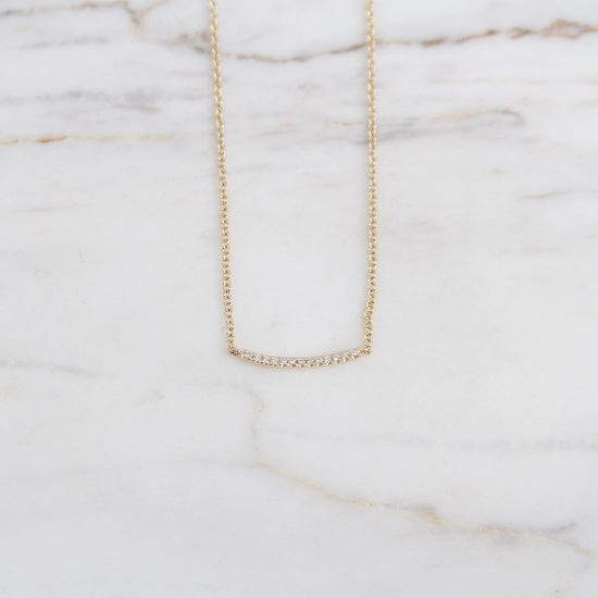 NKL-14K Mini Curved Bar Smile Necklace - 14K Yellow Gold