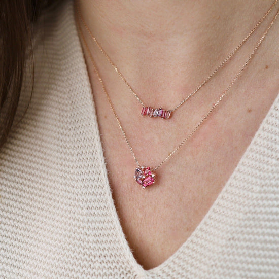 NKL-14K Rose Gold Pink Cluster Necklace