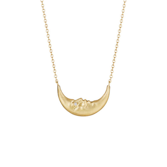 NKL-18K Crescent Moonface Necklace with Diamond Eyes