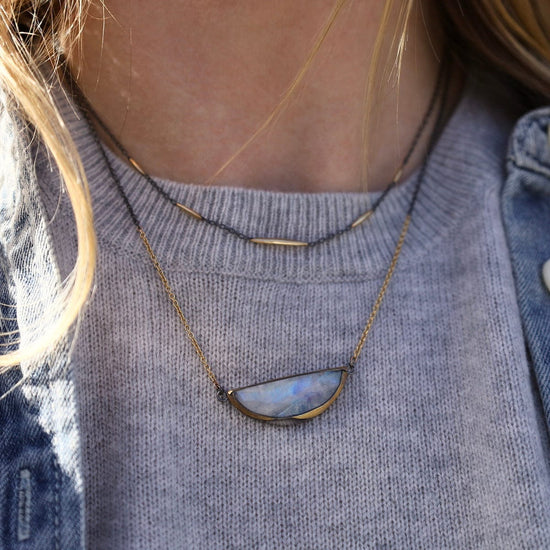 NKL-18K Murmur Necklace - oxidized silver and brushed 18k