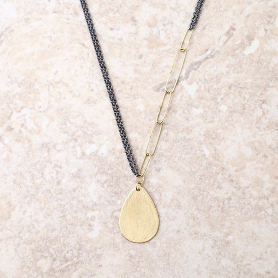 NKL-18K Small 18k Parchment Teardrop with Paperclip Links Necklace