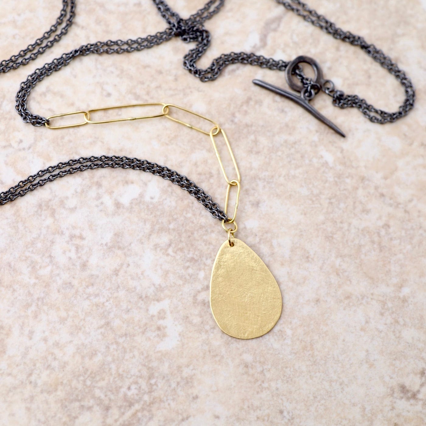 NKL-18K Small 18k Parchment Teardrop with Paperclip Links Necklace