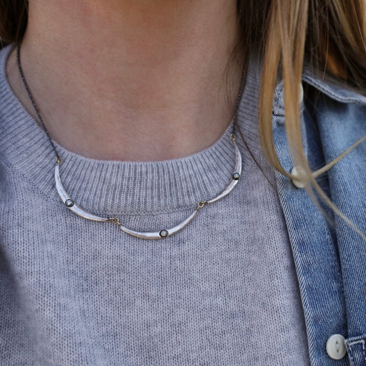 Blue Zircon 3 Arc Necklace – Dandelion Jewelry