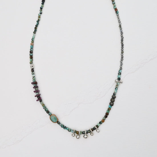 NKL 5 Raindrops Turquoise Cube Necklace