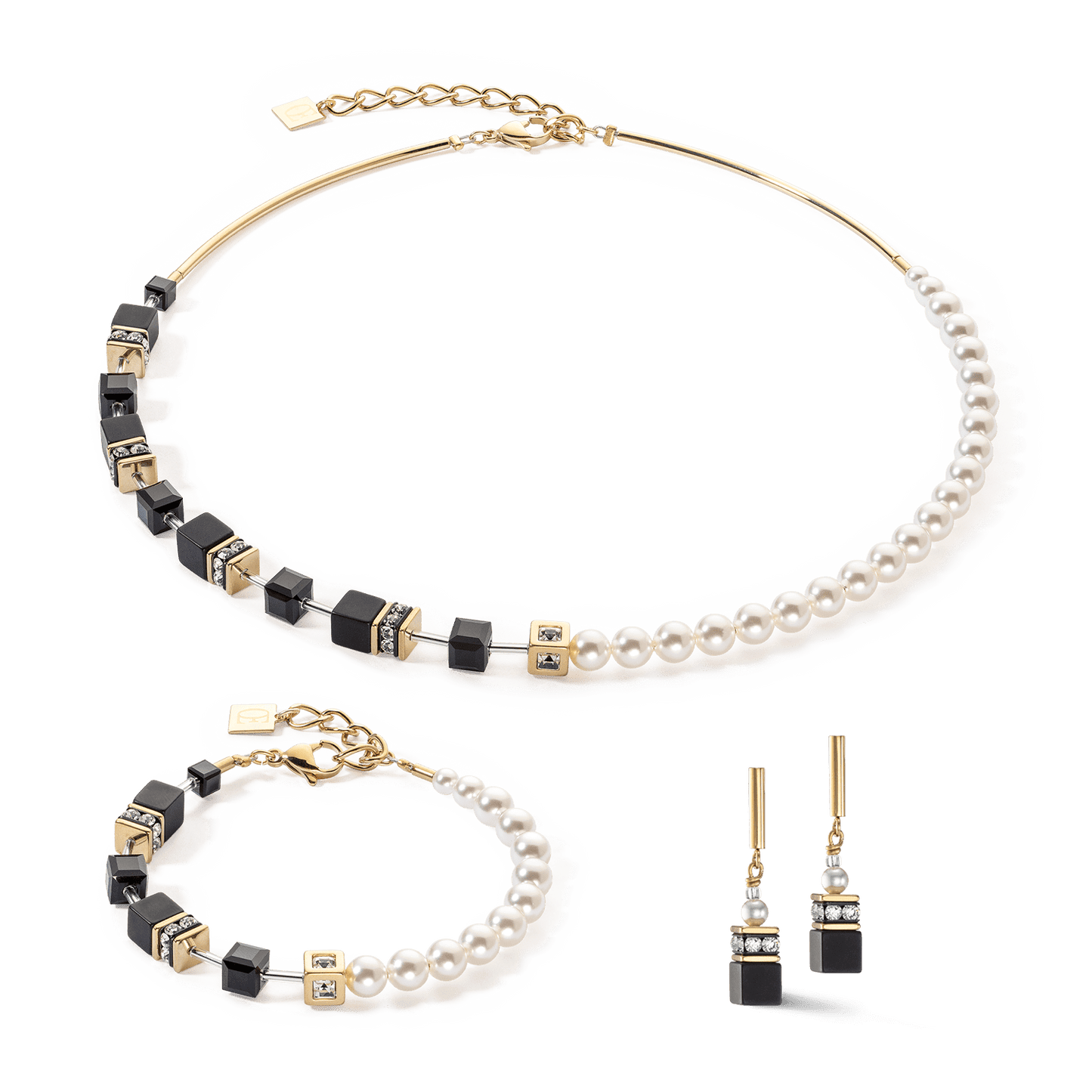 NKL Black & Gold GeoCube Pearl Necklace