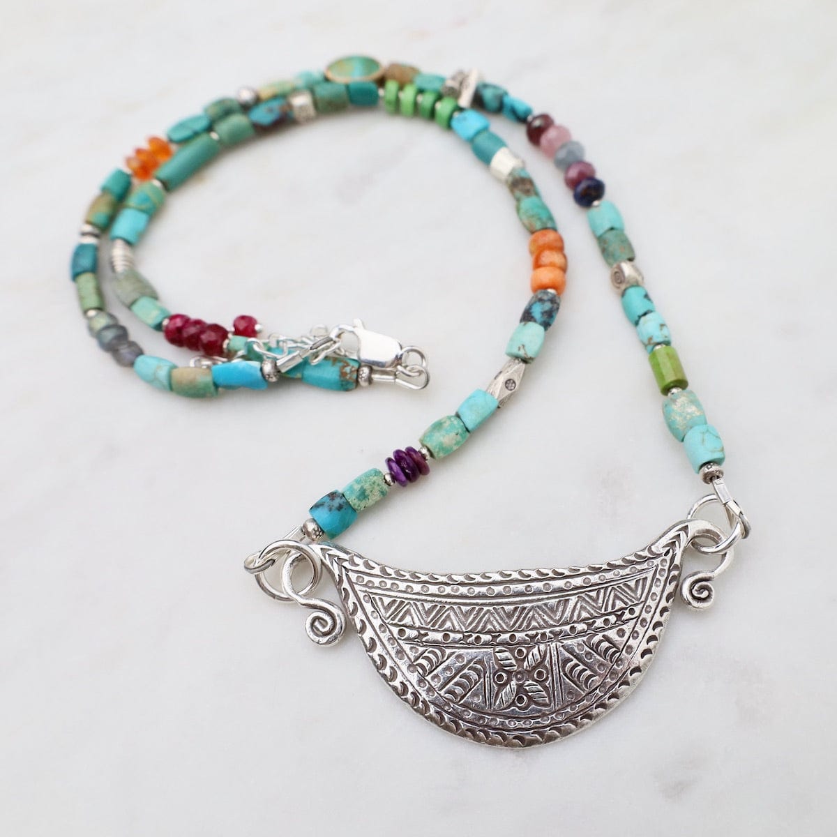 NKL Chunky Turquoise Silver Spirit Lock Necklace
