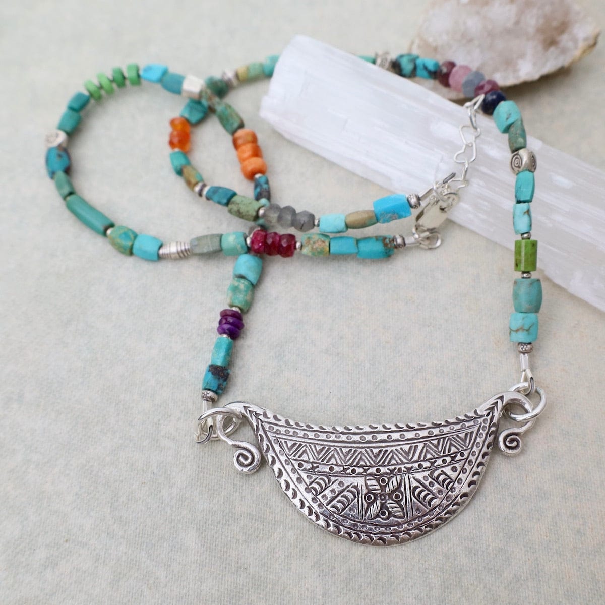 NKL Chunky Turquoise Silver Spirit Lock Necklace