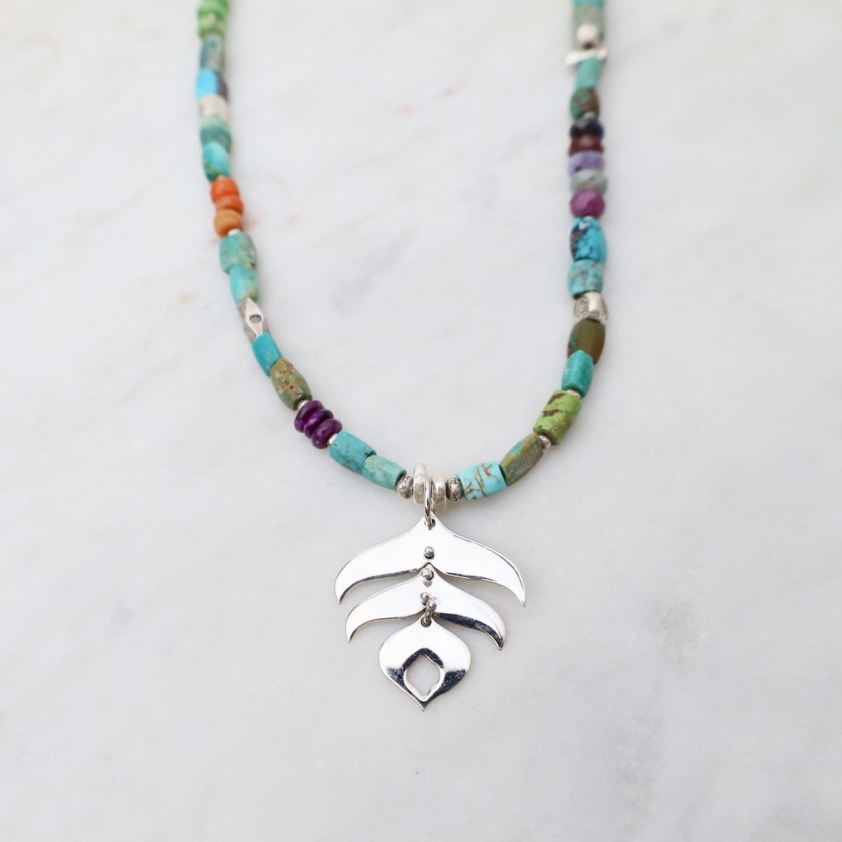 Chunky Turquoise with Silver Peacock Feather Necklace – Dandelion