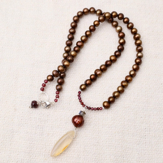 NKL Copper Pearl with Agate Drop Necklace