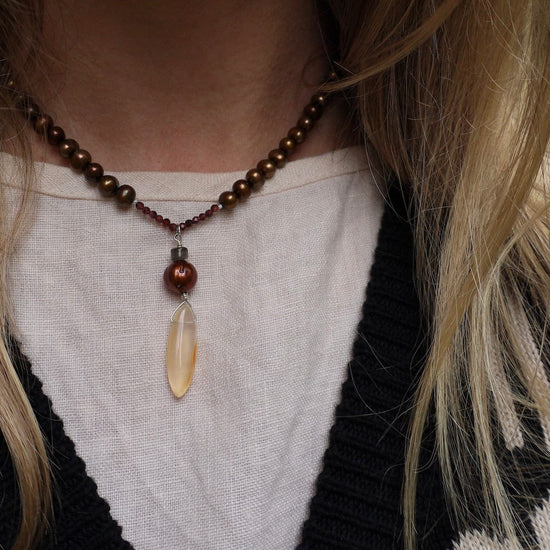 NKL Copper Pearl with Agate Drop Necklace