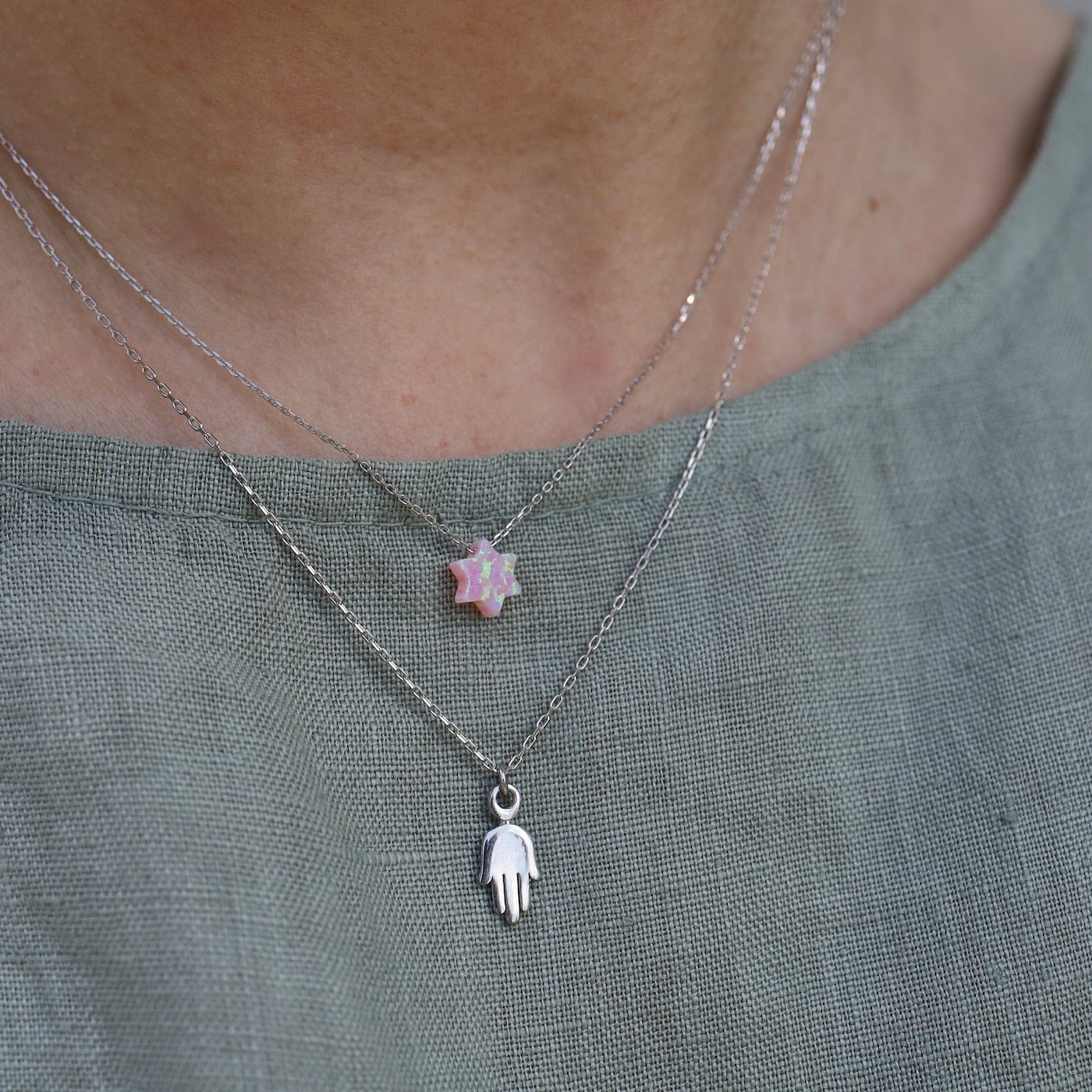 Dainty and Sleek Silver Hamsa Necklace – Dandelion Jewelry
