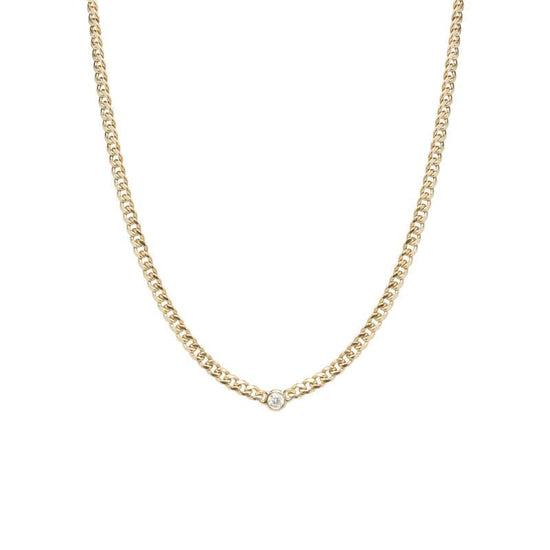 NKL-DIA 14K Gold Small Curb Chain Necklace with Floating Diamond Necklace