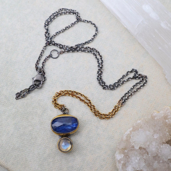 NKL Double Rim Necklace with Split Chain - Blue Kyanit