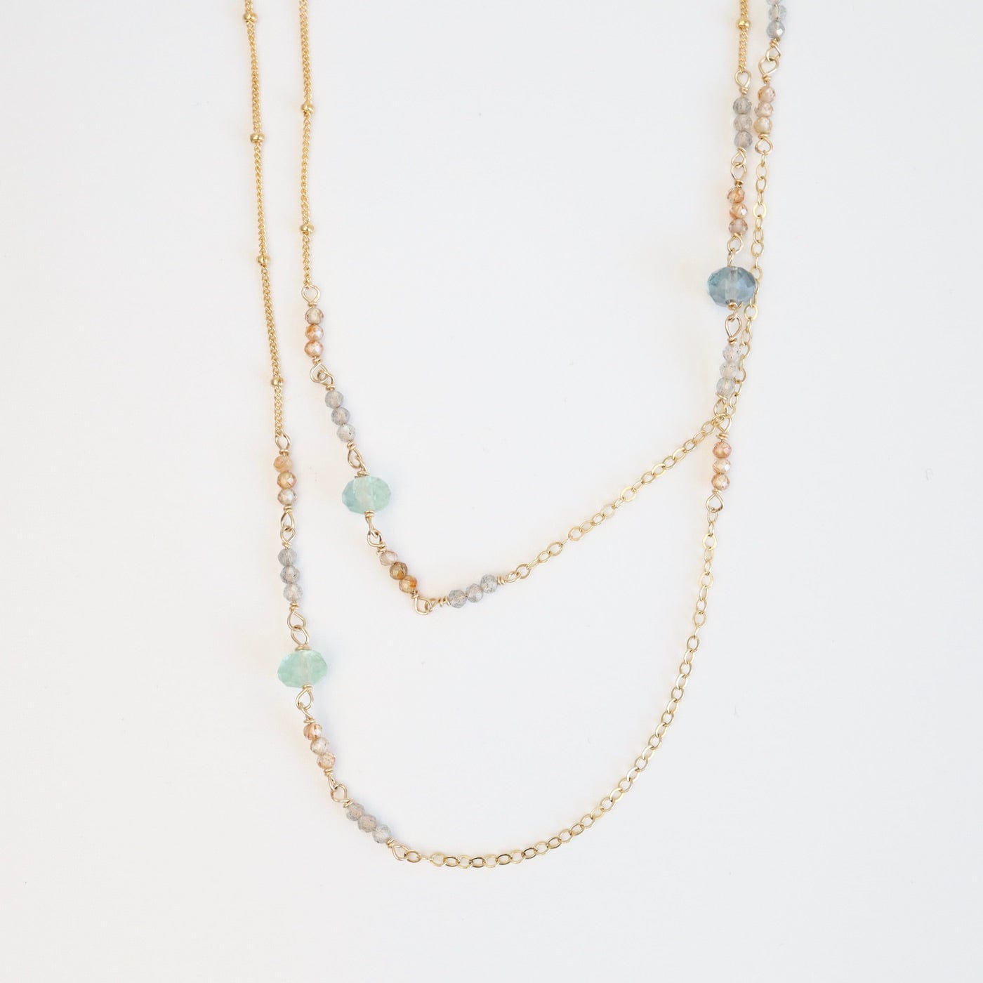 NKL-GF 36" Mixed Gold Filled Chain with Stations of Flourite Necklace