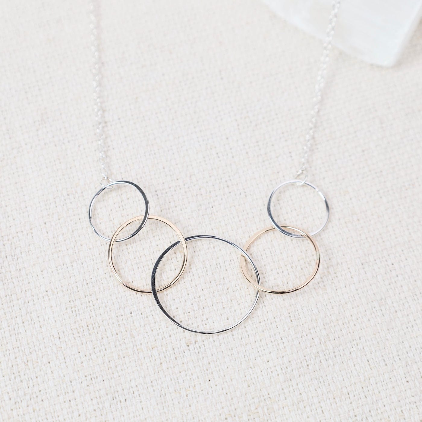 5 Mixed Size Rings Necklace in Sterling Silver & Gold Filled 