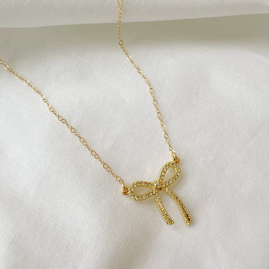 Bow Ribbon Sparkle Gold Filled Necklace – Dandelion Jewelry Bow Ribbon Sparkle Gold Filled Necklace – Dandelion Jewelry
