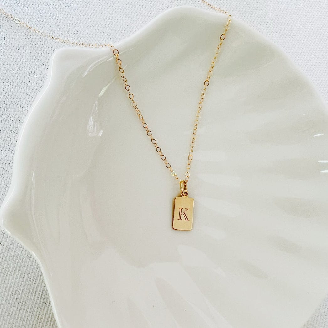Engraved Mini Initial Tag Necklace Gold Filled – Dandelion Jewelry