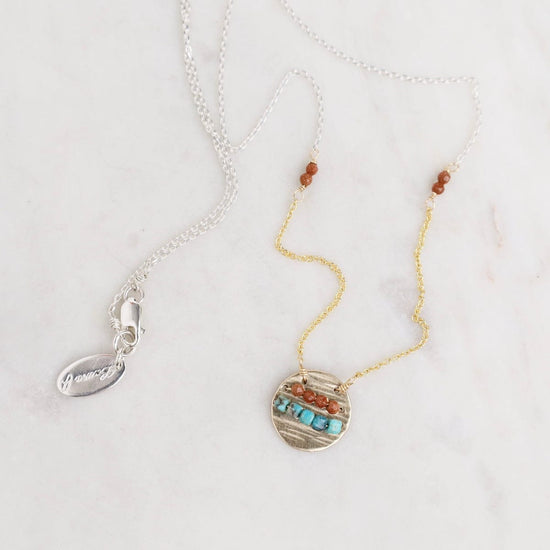 NKL-GF Gold Disc with Goldstone & Turquoise Necklace