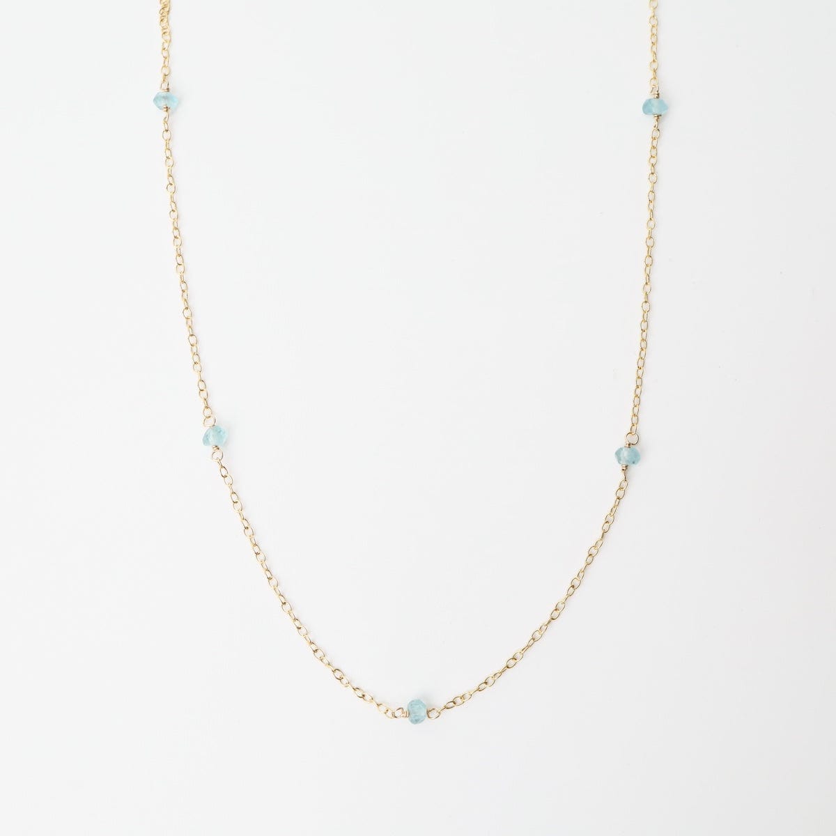 Gold Filled Chain with Blue Topaz Gemstone Station Necklace