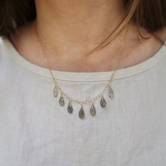 NKL-GF Gold Filled Chain with 7 Labradorite Drops  Necklace
