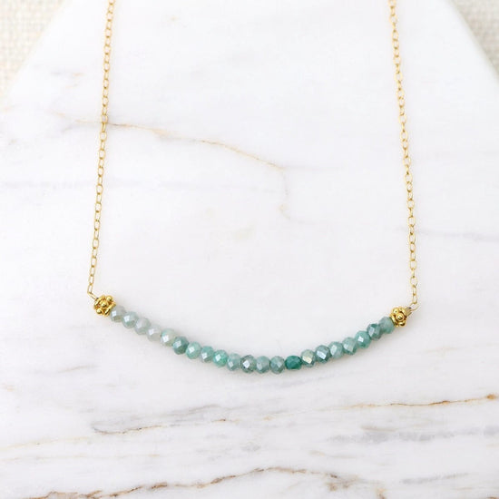 NKL-GF Gold Filled Chain with Gemstone Arc - Green Silver