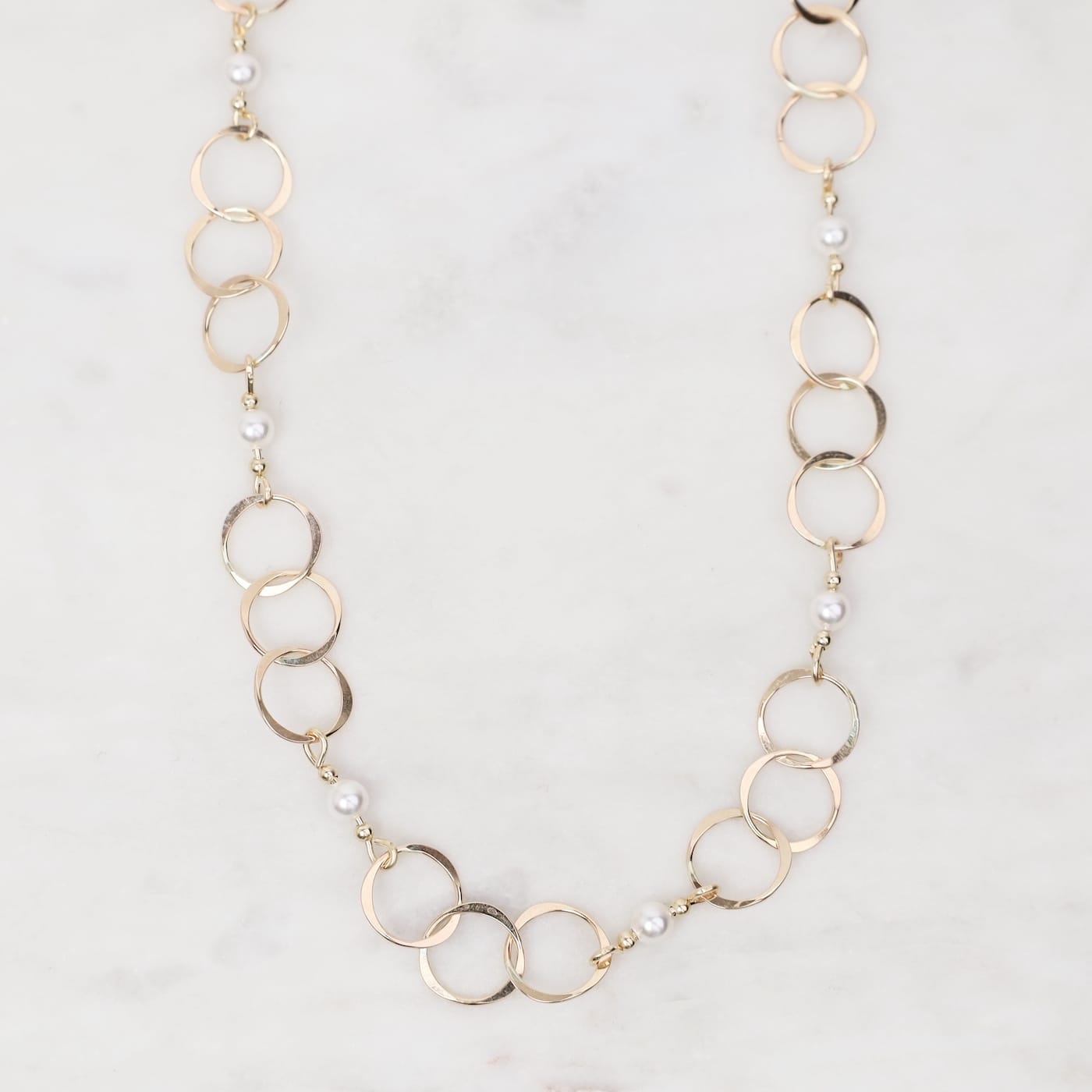 Gold Filled Flat Link Chain Necklace with Pearl Links – Dandelion