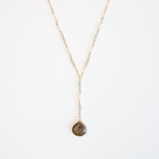 NKL-GF Gold Filled Long "Y" drop Necklace with Labradorite