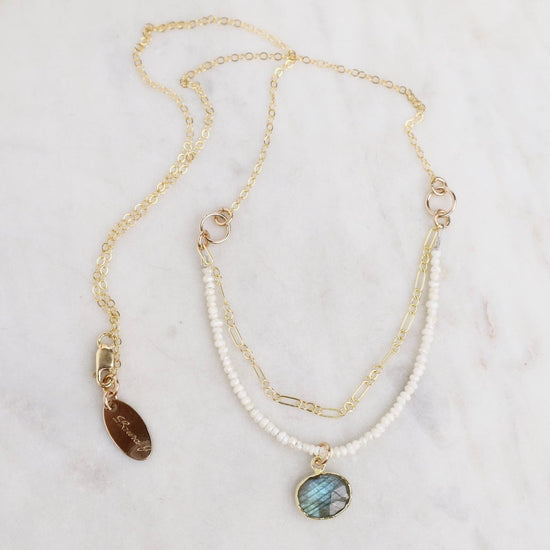 NKL-GF Tiny Pearl and Labradorite Necklace