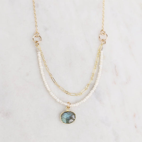 NKL-GF Tiny Pearl and Labradorite Necklace