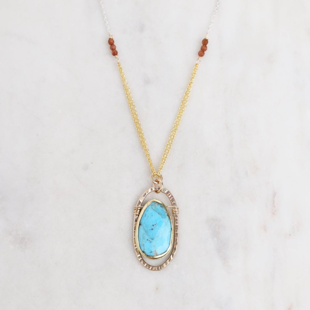NKL-GF Turquoise & Goldstone Oval Pendant Necklace