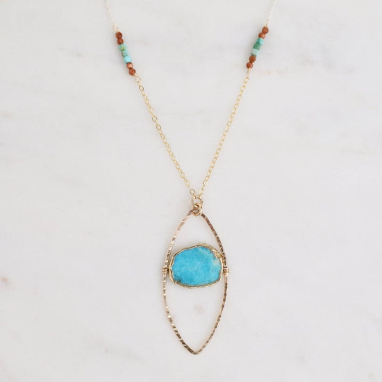 NKL-GF Turquoise & Goldstone Petal pendant Necklace