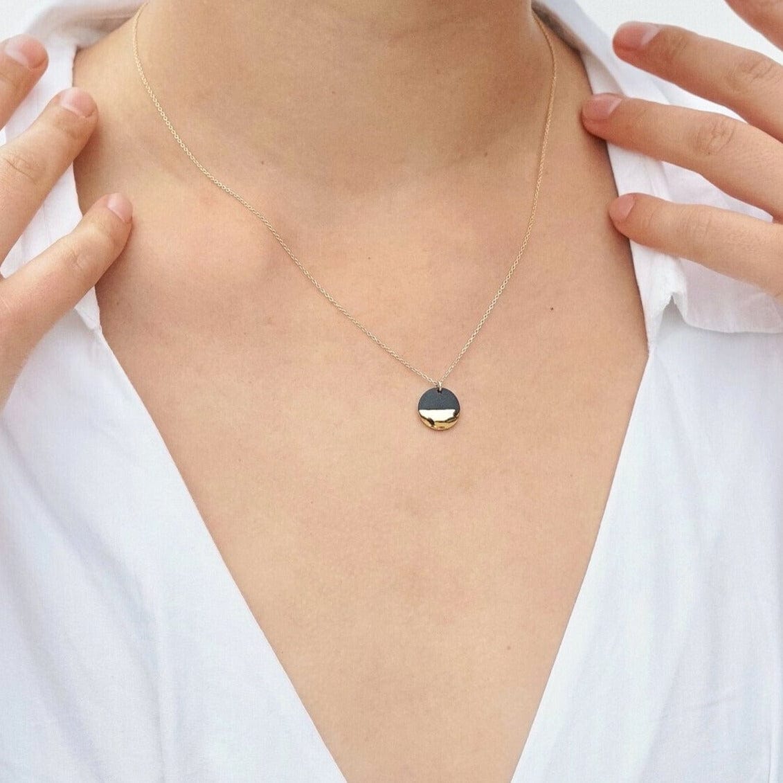 White Gold Dipped Flat Circle Necklace