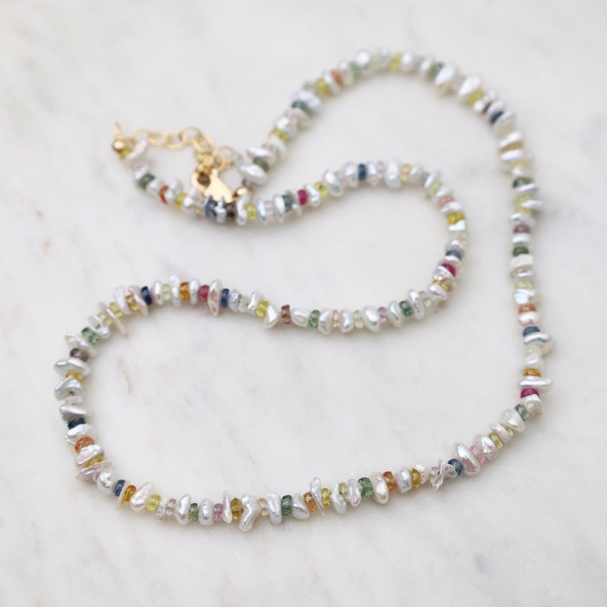 NKL-GF White Pearl & Multi-Color Sapphire Necklace