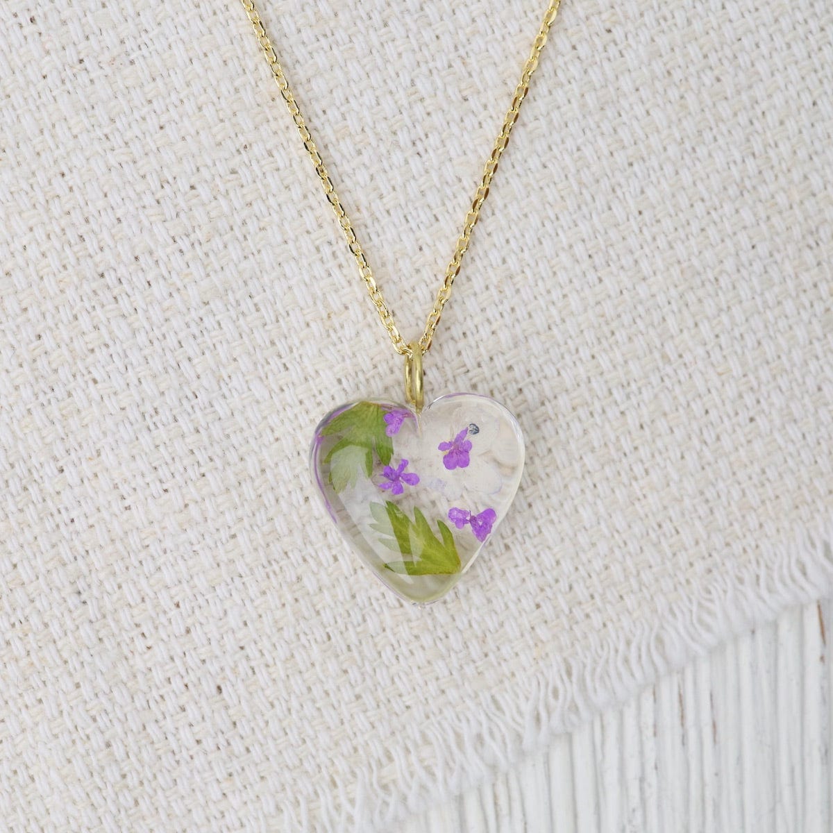 NKL-GPL Botanical Mini Heart Purple Flower Necklace