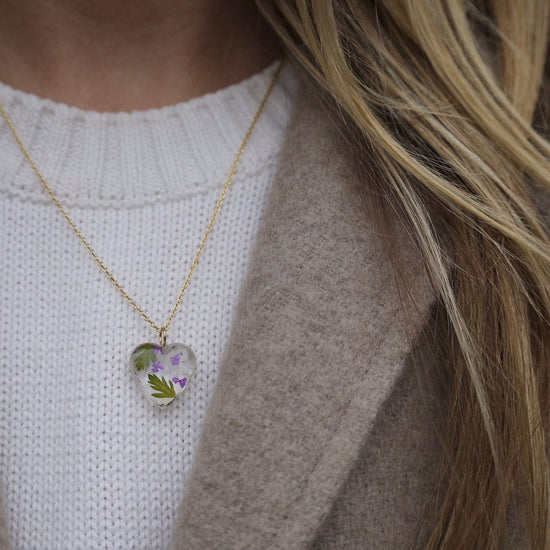 NKL-GPL Botanical Mini Heart Purple Flower Necklace