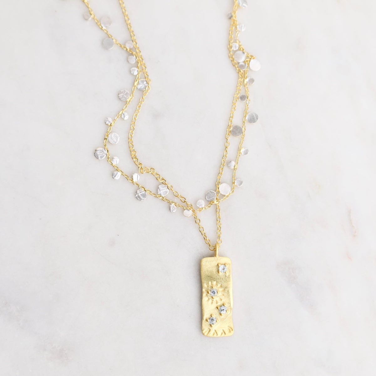 NKL-GPL Etched Rectangle with Blue Topaz Pendant Necklace
