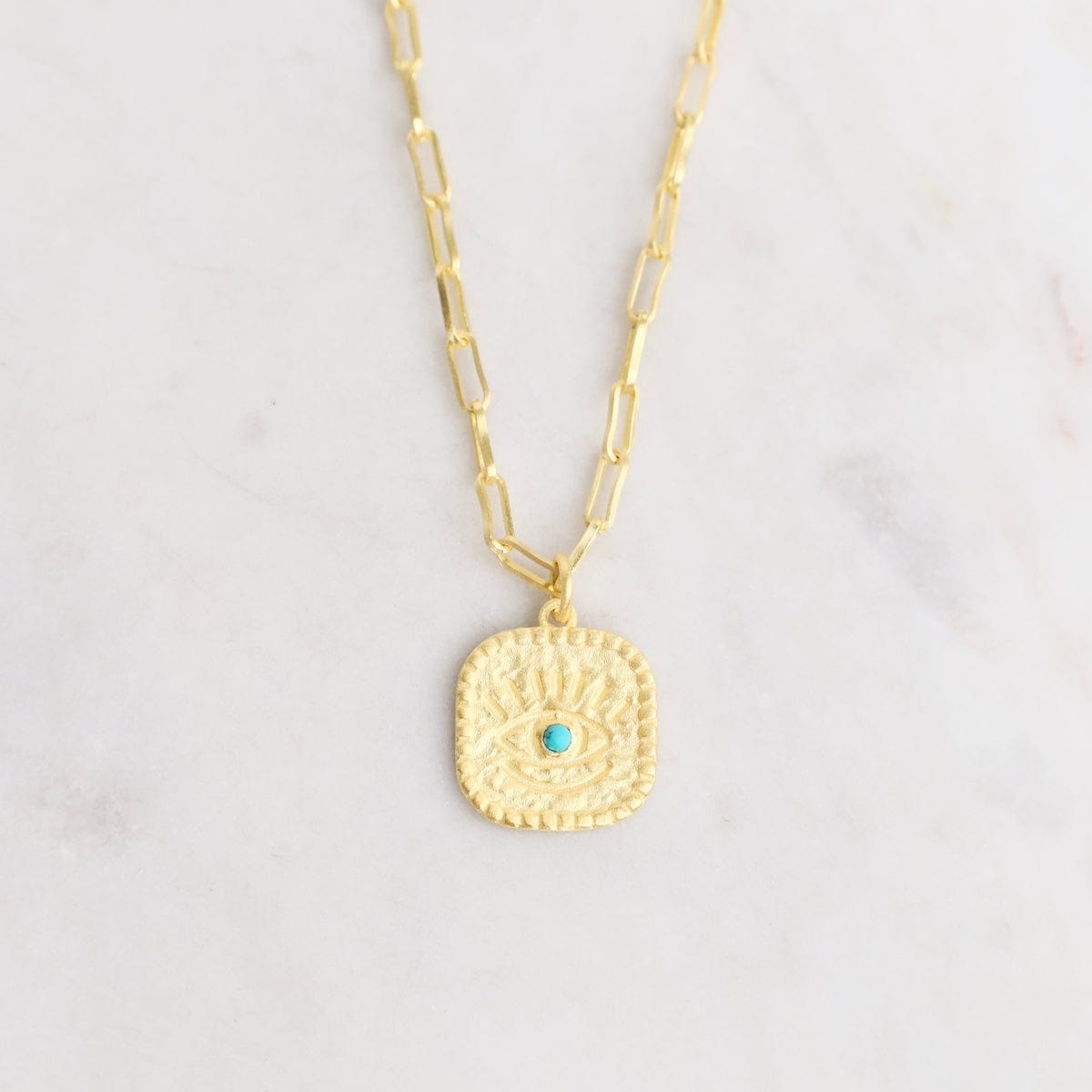 NKL-GPL Gold Square Turquoise Eye Pendant Necklace