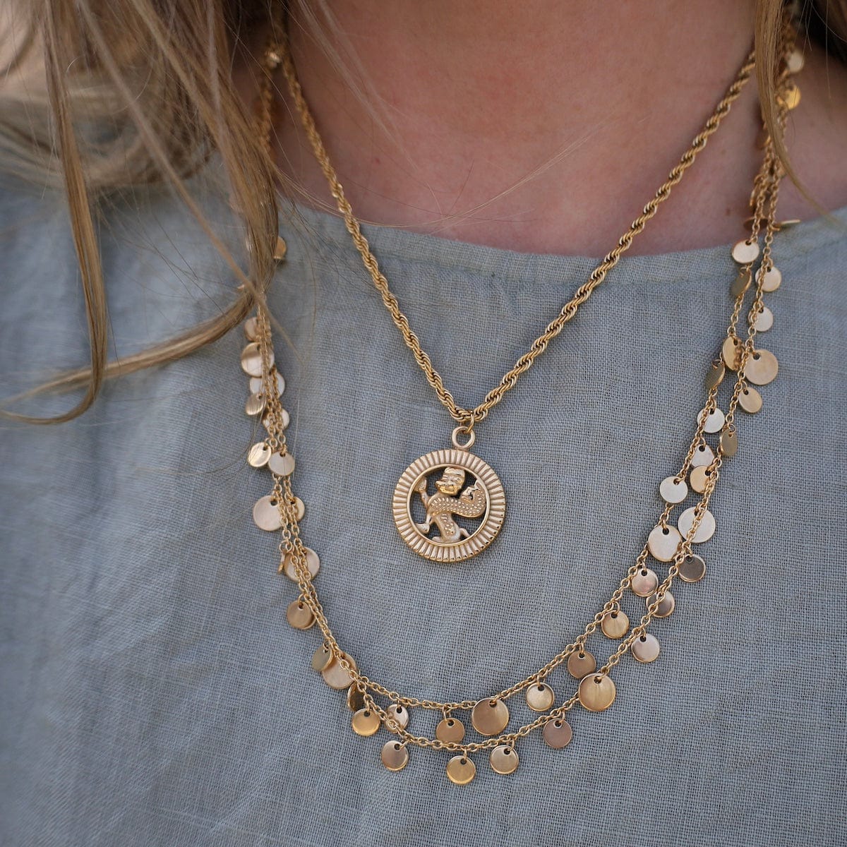 NKL-GPL KALI // The Long Chain with Discs - 18k gold plate