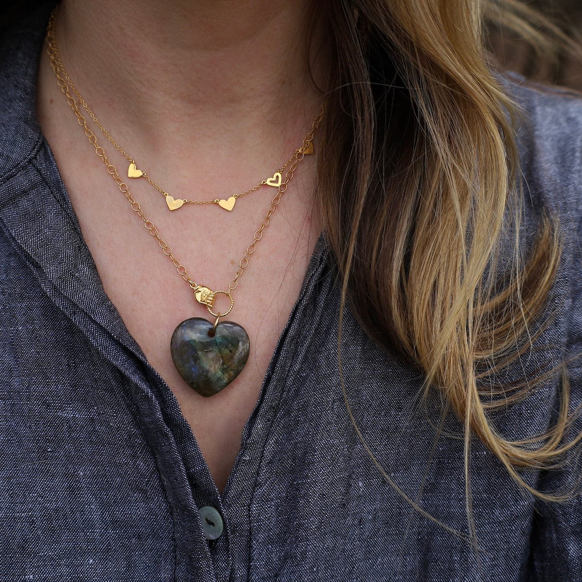 NKL-GPL Labradorite Heart In Hand Necklace