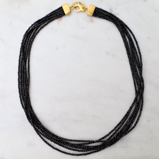NKL-GPL Multi Strand Black Spinel Necklace
