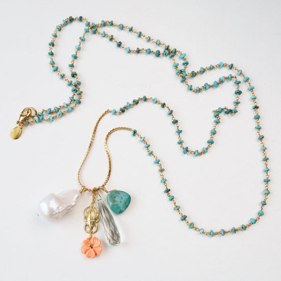 NKL-GPL Turquoise Mix long Charm Necklace