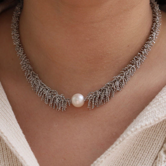 NKL Graduated Fuzzy Necklace with Center White Pearl