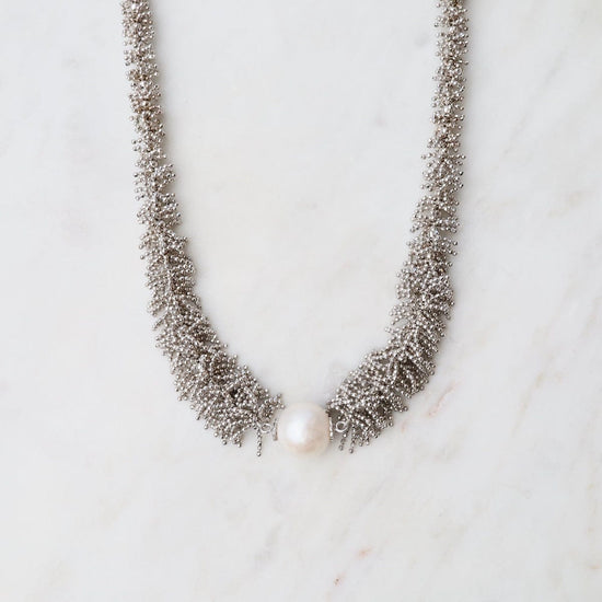 NKL Graduated Fuzzy Necklace with Center White Pearl
