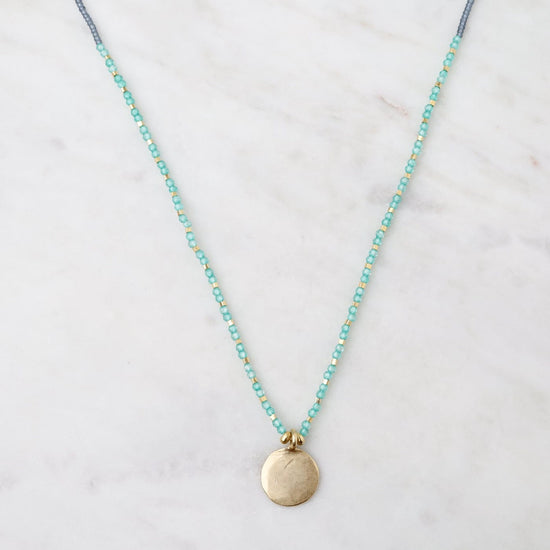 NKL Grey, Green Onyx & Gold Vermeil Hammered Disc Charm Necklace