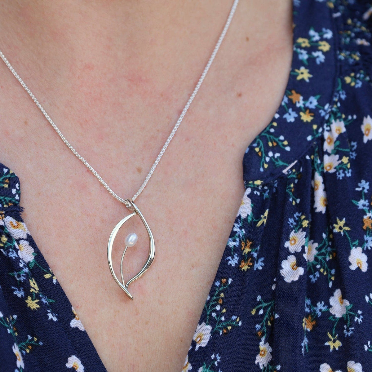 Jonquil Pendant with Freshwater Pearl Dandelion Jewelry