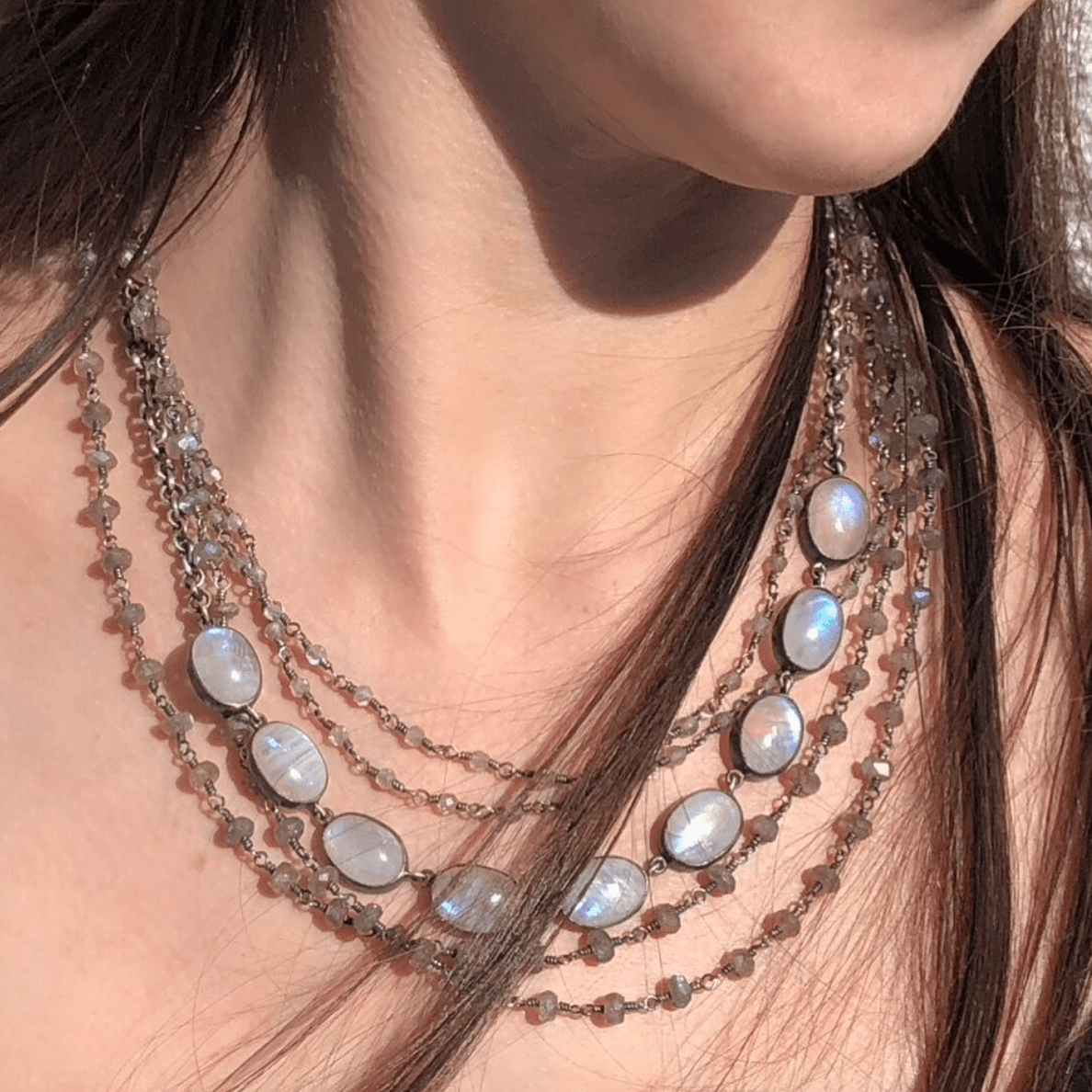 NKL Labradorite Oxidized Rosary Chain Necklace
