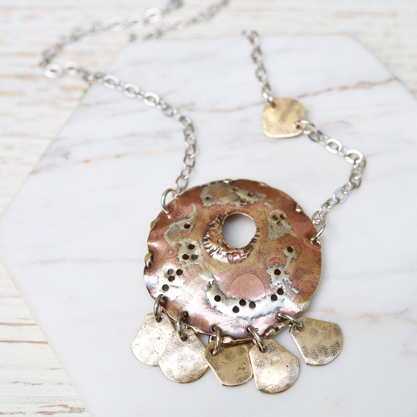 NKL Mixed Metal Medallion Necklace with Discs